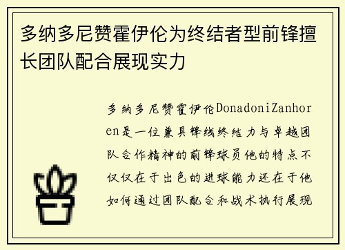 多纳多尼赞霍伊伦为终结者型前锋擅长团队配合展现实力